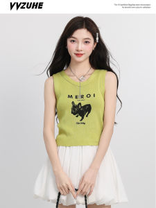 Áo Ba Lỗ Không Tay in Hình Chú Chó Dễ Thương Phong Cách Mỹ Cho Nữ Mùa Thu Dáng Rộng Mặc Trong