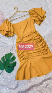 MyDu Shop | MS 2329 Đầm Ôm Dự Tiệc – Lai Bèo Cổ Vuông Tay Dún 2 Tầng Sang Trọng