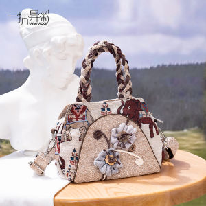 Handwoven Ethnic Style Womens Shoulder Bag Multi-compartment Casual Crossbody Light Zipper Leisure Handbag Soft Cotton Liner