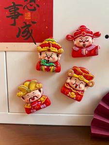 Creative 3D Wealth God Magnetic Refrigerator Poster Wealth God Home Kitchen Decoration Traditional Chinese Style Lucky Cat