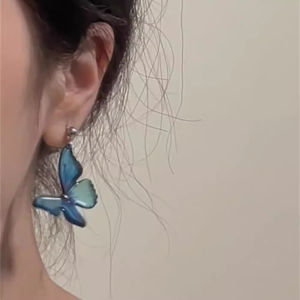 Blue Butterfly Pendant Earrings Womens Unique Design Fashionable Forest System Match All Ear Jewelry Drop Ear Studs
