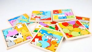 12In1 Wooden Jigsaw Puzzles for Kids Early Learning Cartoon Animal Character Wood Puzzle Blocks