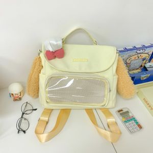 Cute Ear Bag Crossbody Backpack Shoulder Bag Youth Style Korean Fashion Nylon Material Pure Color Casual Leisure Zipper Closure