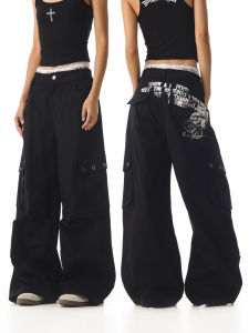 CTB Beer Captain American Retro Design Multi-Pocket Work Pants Women Loose Casual Pants Straight Leg Jeans Casual All Seasons