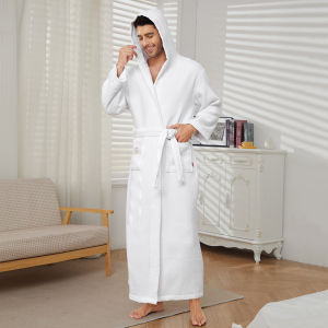Pure Cotton Terry Bathrobe Hooded Couples Sleepwear Mens Long Style after Bathing Wear Embroidered Floral Pattern Home Clothes