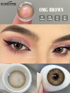 {0.00-10.00} Eyeshare 1 cặp kính áp tròng cận thị kính áp tròng thời trang OMG Nâu/Xám DIA14.0mm