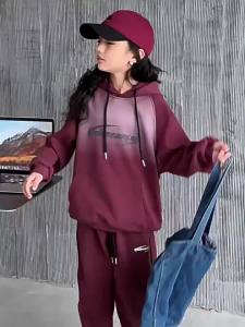 ali9 Girls Suit Spring Autumn and Winter 2024 New Childrens Sports Western Style Leisure Childrens Net Red Hooded Sweater Two-Piece Set