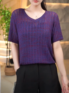 QINGNAER | Stylish Versatile Slimming Large Size Womens Top Breathable V-Neck Short Sleeve