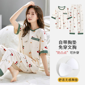 2024 Spring New Pure Cotton Sleepwear Set Womens Summer Thin Short Sleeve Long Pants Two-Piece Home Clothes Korean Style