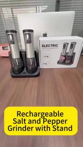 Bộ Xay Muối Và Tiêu Điện Dùng Pin Sạc Chất Liệu Thép Không Gỉ Thân Thiện Với Môi Trường Kèm Đế Sạc USB