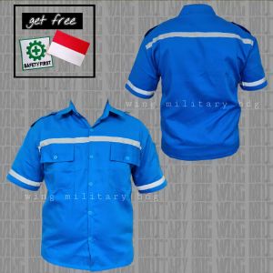 KEMEJA PENDEK SAFETY PROYEK FREE BORDIR K3 DAN BENDERA
