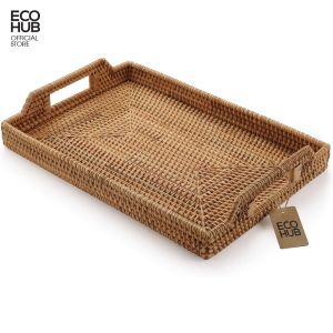 Khay mây guột chữ nhật EOCHUB có tay cầm đựng hoa quả đồ ăn decor không bị mốc tiện dụng | EH066