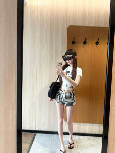 Quần Short Cạp Thấp Kẻ Sọc Gợi Cảm Phong Cách Đường Phố Mùa Hè Cho Nữ Quần Bó Bó Sát Thân Thể Quần Bó Pure Desire