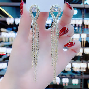 Tassel Cross Earrings Womens Long New 2025 Fashion Elegant round Face Slimming Silver Needle Ear Jewelry Korean Style