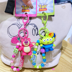 Disney Toy Story Strawberry Bear Three-Eyed Monster Keychain Doll Pendant Student BFF Bag Decor Creative Gift PVC+Hardware