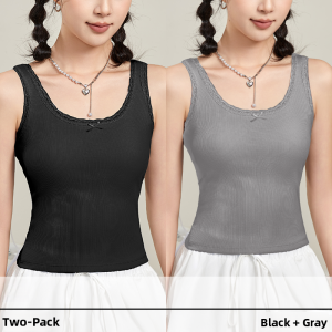 MiiOW | White Lace Trim Camisole Tank Top Womens Slim Fit Cotton Backless Sleeveless Vest With Chest Pad U-Neckline Short Length