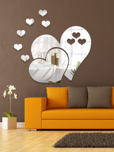 Creative Love Heart-Shaped Waterproof Self-Adhesive Decorative Mirror Guest Restaurant Bathroom Tile Wall 3D 3D Mirror Stickers