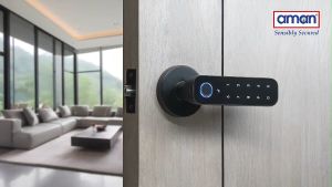 AMAN Biometric Lever Lock Set Fingerprint Smart Door Lock Set Thumprint Lock Tubular Electronic Digital Lock Kunci Pintu