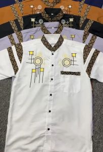 Bisa COD Baju koko lengan pendek pria dewasa motif kombinasi bordir bahan katun premium