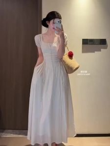 PEIZIXUAN | French Romantic White Puff Sleeve Fitted Dress
