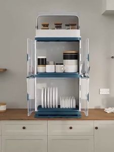 Hisoa Kitchen Tool Rest Dish Drain Rack Dish Cabinet Cupboard Multifunctional Plate Storage Box Rak Pinggan Bertutup