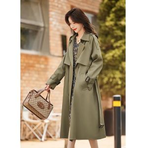 Spring Autumn Womens Long Coat Double Breasted Fashionable Elegant Style Commute Medium Length New Arrival 2024