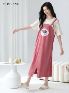 Mom Jane | Maternity Nursing Sleep Dress Pregnancy and Postpartum Wearable Short Sleeve Faux Two-Piece