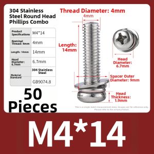 BAIRUITE | Round Head Cross Screws 304 Stainless Steel Bolt Set