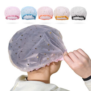 Thicken Waterproof Shower Cap Double Layer Starry Sky Pattern Printed Women Bathing Elastic Hat Hair Protection Bathroom Product