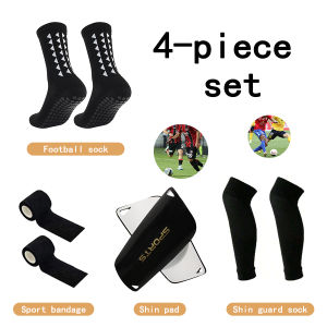 4 Pieces Non slip Football Socks Training Grip Socks Elastic Soccer Shin Guard Socks Shock-absorbing Shin Pads Sports Bandages