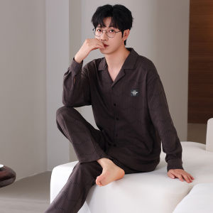 New Chinese Style Mens Sleepwear Pure Cotton Long Sleeve Shirt Collar Home Clothes Soft Comfortable Spring Autumn Season