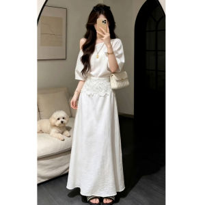 LIRUSHAN | Elegant White French Style Summer Slim Fit Lace Dress