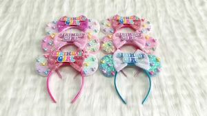 Bé Gái Chúc Mừng Sinh Nhật Tai Chuột Minnie Đầu Đầm Nơ Băng Đô Quấn Tóc Cho Nữ Bé Người Lớn Trẻ Em Phụ Kiện Tóc Thời Trang