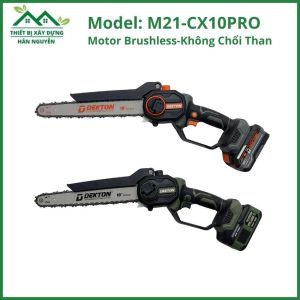 Máy cưa xích pin Dekton M21-CX10PRO 10 inch không chổi than cưa xích dùng pin màu xám và olive