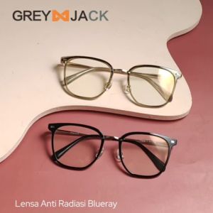 Grey Jack Frame Kacamata Titanium Model Kotak Stylish Simple Fashion Pria Wanita Bisa Minus Antiradiasi Blueray Bluecromic 15838