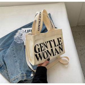 Fashionable Mini Canvas Tote Bag Womens Casual Single Shoulder Crossbody Bag Simple Versatile Tote Bag for Youth