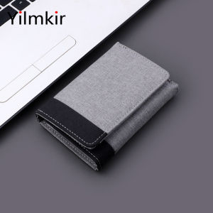 Simple Canvas Mens Tri Fold Wallet Large Capacity Casual Convenient Multi Card Purses Short Document Card Bag Fashion Card Case