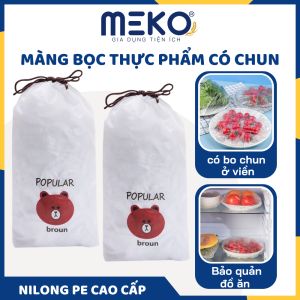 Set 500 chiếc màng bọc thực phẩm bo chun có thể tái sử dụng tặng kèm túi đựng hình gấu rút dây