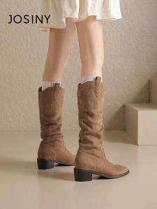 Josiny | Vintage Pointed Toe V-Cut Over-the-Knee Boots Pair with Dresses