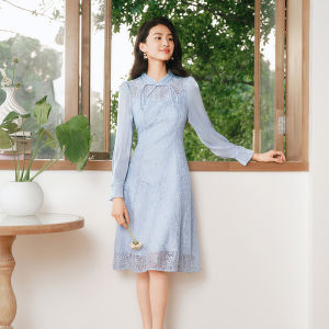 Koradior | Lace Panelled Long Sleeve Mid-Calf Dress