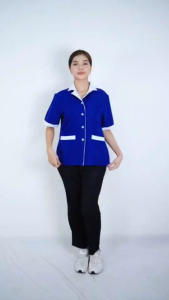 🚛🇹🇭The Bow เสื้อยูนิฟอร์มแม่บ้าน คอฮาวาย มีกระเป๋า ใส่สบาย คล่องตัวทุกการเคลื่อนไหว มี 7 สี ครบไซส์ S-4XL