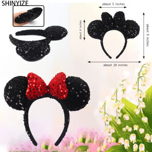 Disney | New Thick Velvet Mouse Ears Hairdband Girls Mickey Travel Sequins 5"Bow Headband Kids Festival Party DIY Mujer Hair Accessories