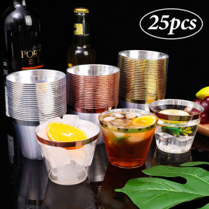25Pcs Disposable Hot Stamping Cup 250ml Food Grade Ps Transparent Hard Plastic Cup Birthday Wedding Party Cup
