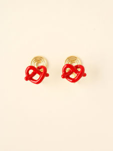 French Vintage Red Bread Drip Oil Heart Knot No Piercing Ear Rings Simple Exquisite Mosquito Coil Tray Clip-On Earrings
