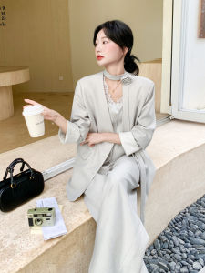 Elegant Mist White Three-Piece Womens Suit Set Autumn 2025 Wide Leg Pants Vest Fashionable Commute Style Polyester Fiber