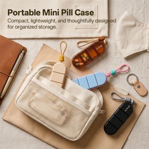 Compact and Portable Pill Organizer Airtight Waterproof and Partitioned for Three Daily Doses Over a Full Week for Storing Pills