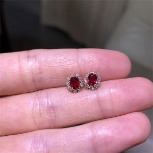 Ruby and Diamond Silver Earrings
