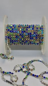 RENDA APLIKASI RANTAI SS8 WARNA WARNI DASAR SILVER KUALITAS BAGUS DAN KILAU PER METER