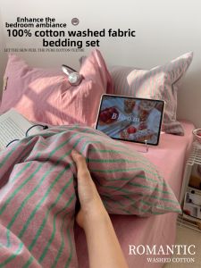 Kiss Dear | Ins Style Casual Purple Striped Washed Cotton Bedsheet 1.5m
