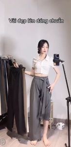 Quần ống rộng xưởng may Ngọc Bảo thời trang nữ thiết kế lưng cao thắt nơ quần culottes suông dài rộng vải ruby mềm mướt lên phom tôn dáng
